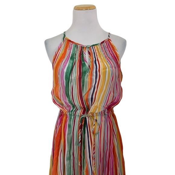 Velvet By Graham & Spencer Striped Satin Maxi Dress Womens XS Pockets Rainbow - Picture 1 of 16